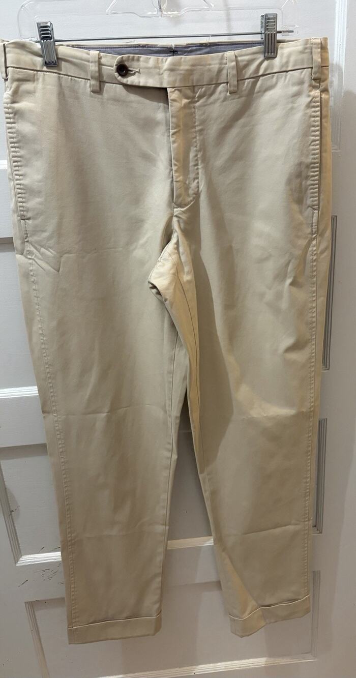 V1- Sid Mashburn Mens Cream Chino Trousers Size 32 Flat Front Cotton Twill Pants